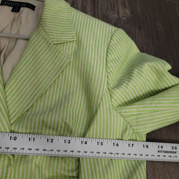 Lafayette 148 New York Womens Blazer Jacket 10 Lime Green Striped Cotton Linen - Picture 9 of 10